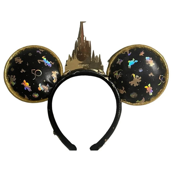 Disney World 50th Anniversary Gold Castle Grand Finale Minnie Headband Ears RARE - Picture 1 of 16